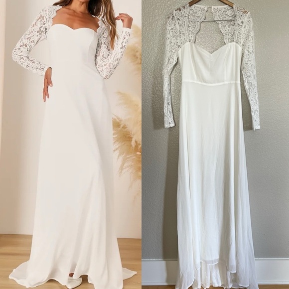 Promised Forever White Lace Long Sleeve Backless Maxi Dress - Picture 1 of 8